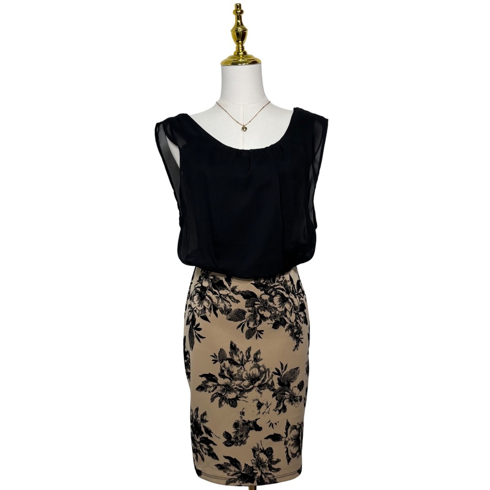 marianne floral formal black beige mini dress coquette chic office siren Y2K